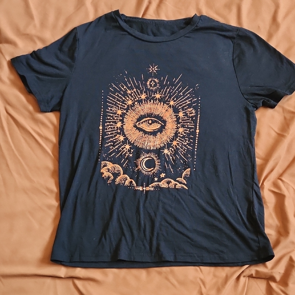 Navy Blue Graphic T-Shirt with Eye Design